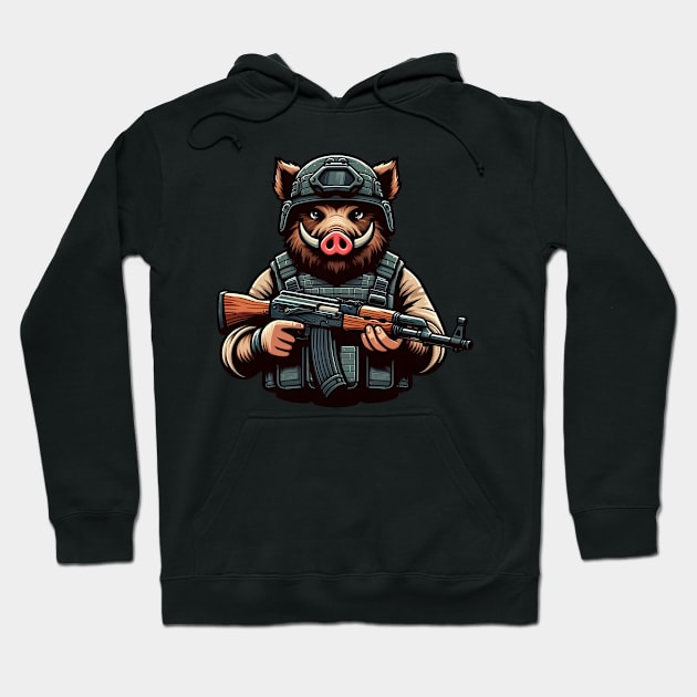 Tactical Wild Boar Adventure Tee: Unleash the Beast Within Hoodie by Rawlifegraphic